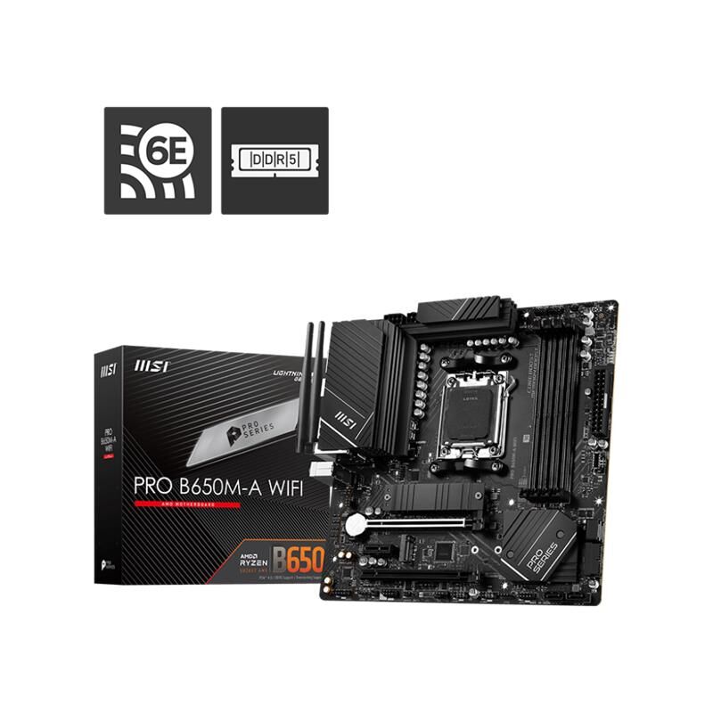 MSI PRO B650M-A WIFI DDR5 6000MHZ 1XHDMI 1XDP 2XM.2 USB 3.2 MATX AM5 (AMD AM5 9000/8000/7000 SERİLERİ İLE UYUMLU)
