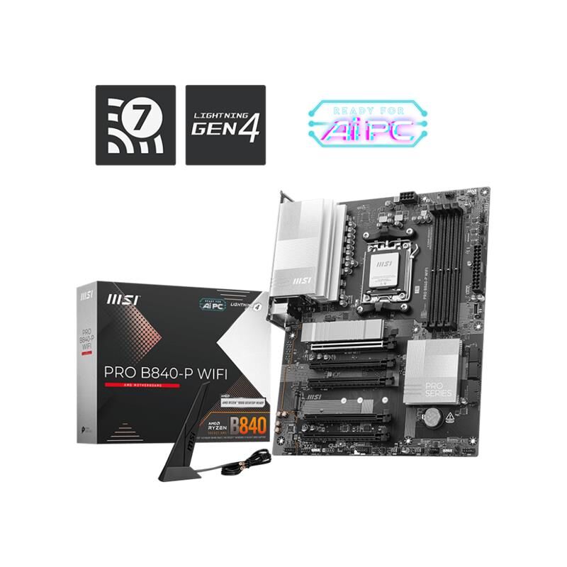 MSI PRO B840-P WIFI DDR5 8000MT/S 1XHDMI 2XM.2 ATX AM5 (AMD AM5 9000/8000/7000 SERİLERİ İLE UYUMLU)