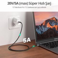 UGREEN TYPE-C 100W 5A QC PD ÖRGÜLÜ HIZLI ŞARJ KABLOSU 2 MT SİYAH 90440
