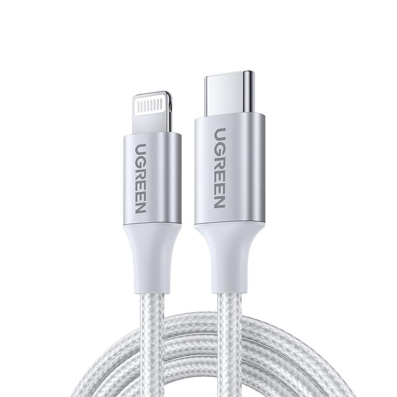 UGREEN TYPE-C TO LIGHTNING 3A  70525 PD MFİ SERTİFİKALI ÖRGÜLÜ HIZLI ŞARJ KABLOSU 2 METRE GÜMÜŞ