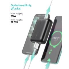 AUKEY PB-N83S-BK 22.5W SCP 18W PD VE QC 3.0 10000 MAH PD MİNİ TYPE-C POWERBANK